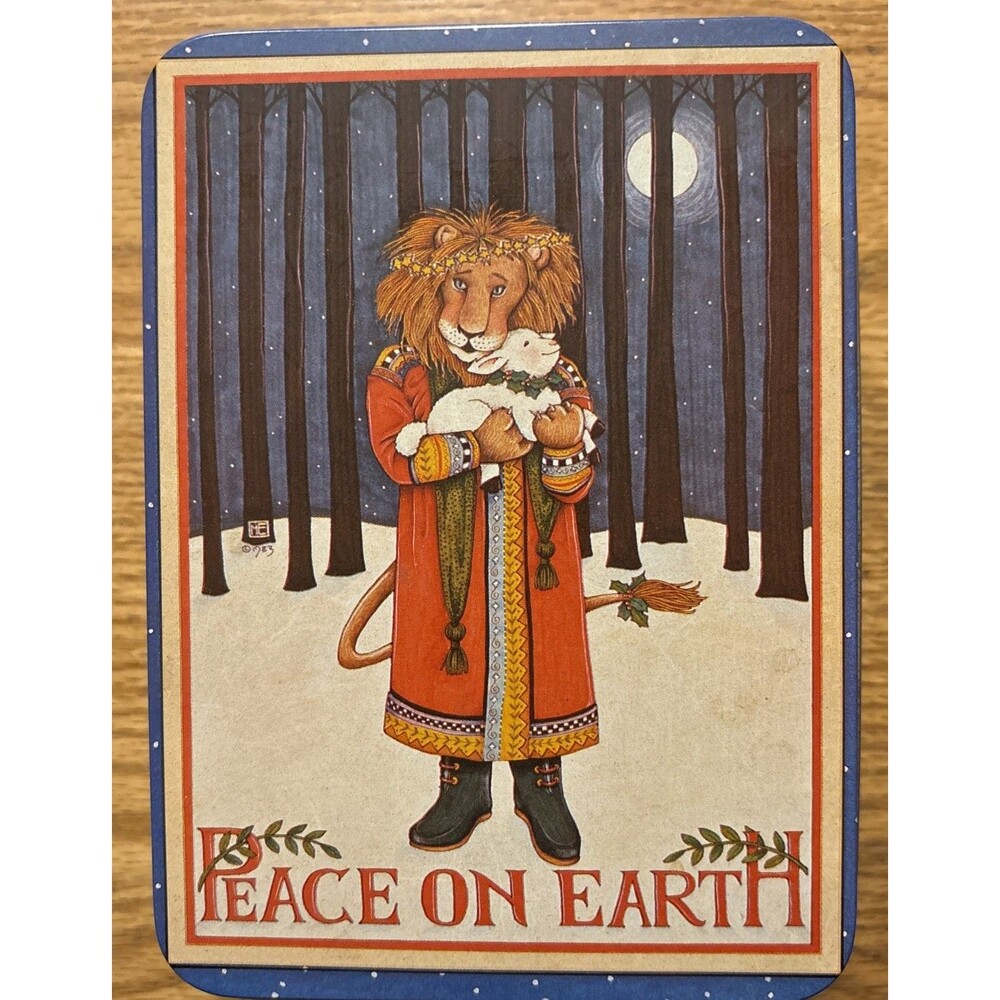 Mary Engelbreit Christmas Tin With Lid Peace On Earth ME Lion Vintage 1986